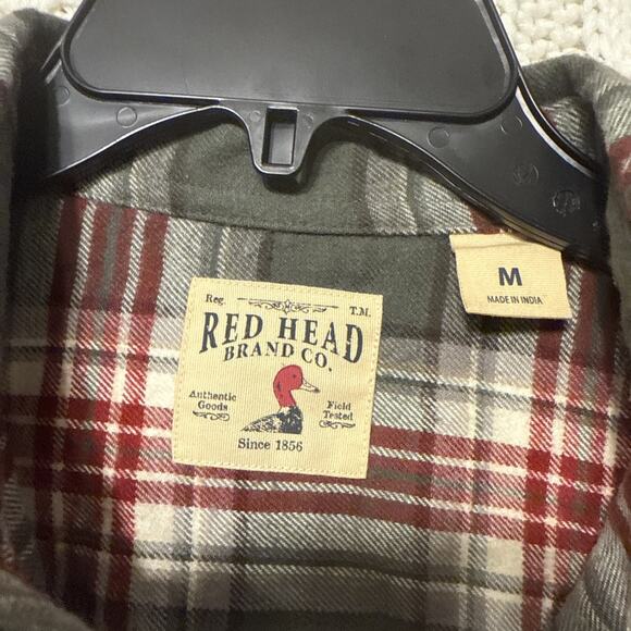 RedHead Mens medium Flannel Button Down plaid Shirt red green NWT - Picture 3 of 10